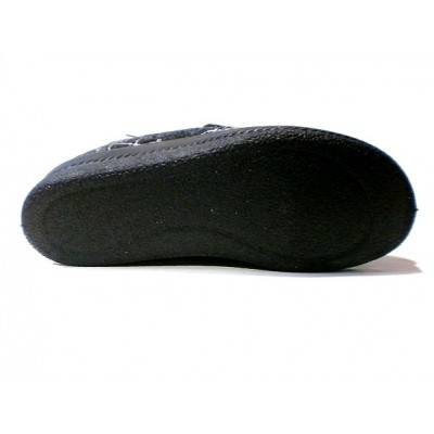 Zapatilla de casa abotinada con Velcro Forro lana La Cadena Paño Negro