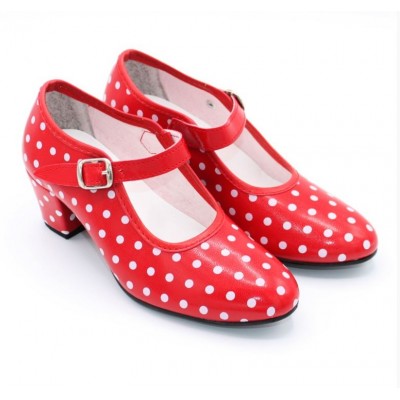 Zapatos de baile flamenco Rojo con lunares