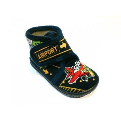 Zapatillas de casa abotinadas velcro VulLadi 3112 Avion Airport Marino