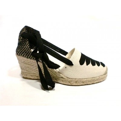 Alpargatas Valencianas cuña alta con cintas Picon Pasados Beige/Negro