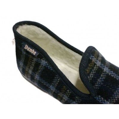 Zapatillas de casa WAMBA 2001 Lana Paño Cuadros Marino