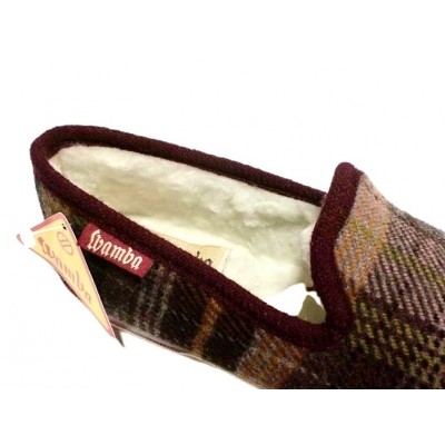 Zapatillas paño cuadros WAMBA 251 forro lana Burdeos