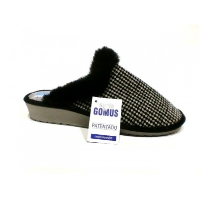Zapatillas casa con cuña Niagara Gomus Silenciosas paño grabado Negro