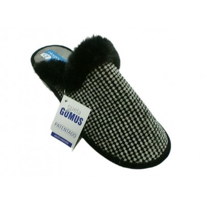 Zapatillas casa con cuña Niagara Gomus Silenciosas paño grabado Negro