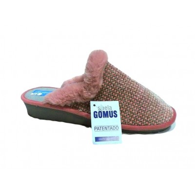 Zapatillas casa con cuña Niagara Gomus Silenciosas paño grabado Rosa