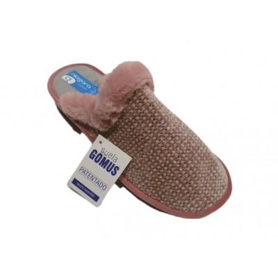 Zapatillas casa con cuña Niagara Gomus Silenciosas paño grabado Rosa
