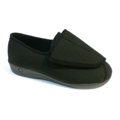 Zapatilla de casa ANCHO ESPECIAL con velcro Negro Induscal