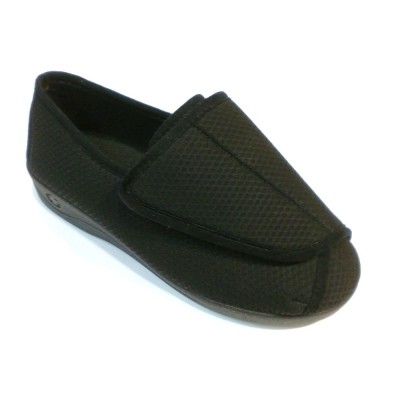 Zapatilla de casa ANCHO ESPECIAL con velcro Negro Induscal