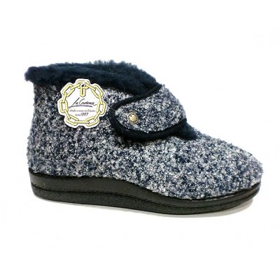 Zapatillas de casa abotinadas con Velcro Forro lana La Cadena Jaspeado Marino Zapatillas de casa abotinadas con Velcro Forro lana La Cadena Jaspeado Marino