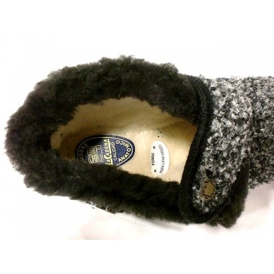 Zapatillas de casa abotinadas con Velcro Forro lana La Cadena Jaspeado Gris