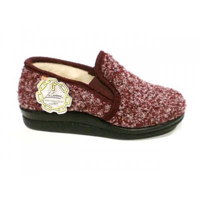 Zapatillas de casa paño jaspeado La Cadena pura lana Burdeos Zapatillas de casa paño jaspeado La Cadena pura lana Burdeos