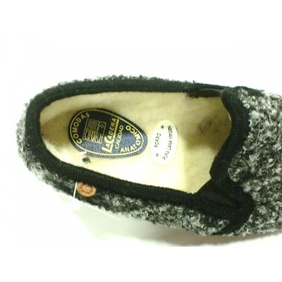 Zapatillas de casa paño jaspeado La Cadena pura lana Gris forro interior Zapatillas de casa paño jaspeado La Cadena pura lana Gris forro interior