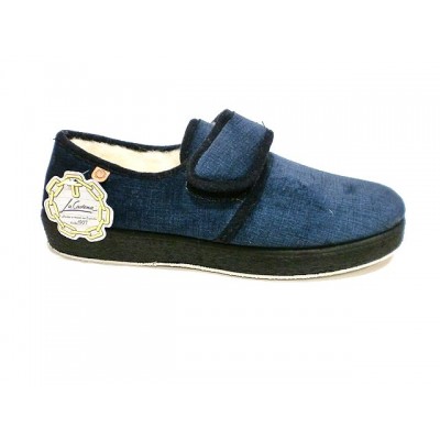 Zapatillas para casa paño con velcro forro lana La Cadena 65327 Azul