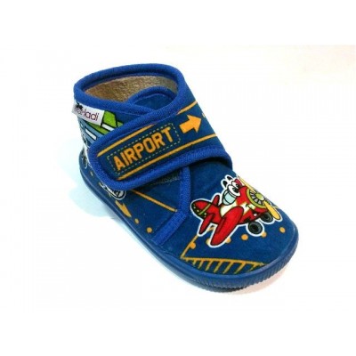 Zapatillas de casa abotinadas velcro VulLadi 3112 Avion Airport Azul