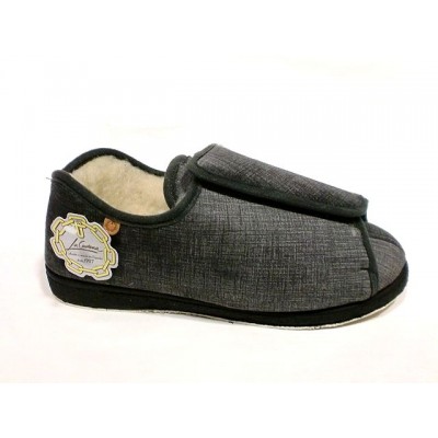 Zapatillas casa Ancho Especial velcro lana La Cadena Paño Terciopelo Gris Zapatillas casa Ancho Especial velcro lana La Cadena Paño Terciopelo Gris