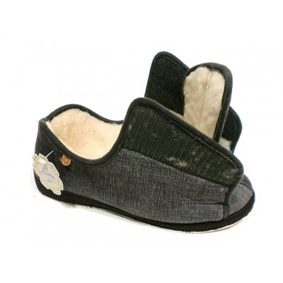 Zapatillas casa Ancho Especial velcro lana La Cadena Paño Terciopelo Gris Zapatillas casa Ancho Especial velcro lana La Cadena Paño Terciopelo Gris