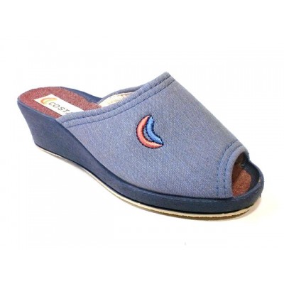Zapatillas con cuña Costa Puntera abierta tela algodón Aguamar