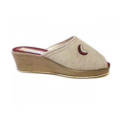 Zapatillas con cuña Costa Puntera abierta tela algodón Beige