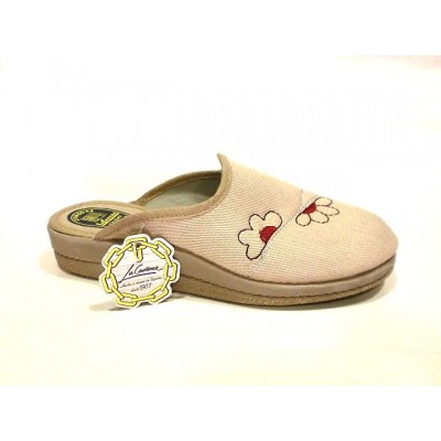 Zapatillas anchas de casa tela algodon La Cadena descalza Flor Beige