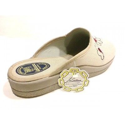Zapatillas anchas de casa tela algodon La Cadena descalza Flor Beige