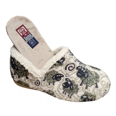 Zapatillas de estar por casa con cuña para mujer Gema García 7632 Oveja Verde Plantilla Extraíble
