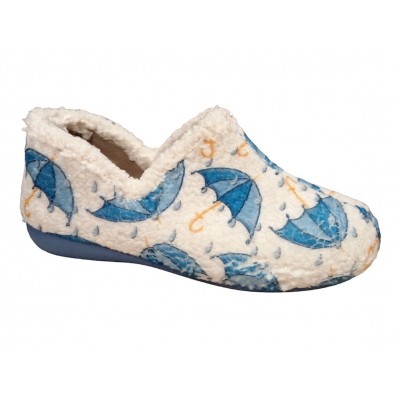 Zapatillas de estar por casa con cuña para mujer Gema García 7632 Paraguas Azul