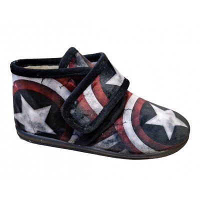 Zapatillas casa abotinada con velcro Vulca-Bicha Escudo Capitán América ajuste de velcro Zapatillas casa abotinada con velcro Vulca-Bicha Escudo Capitán América ajuste de velcro