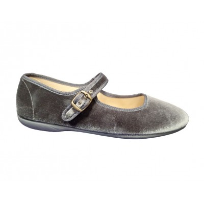 Zapatillas Merceditas Batillas terciopelo Hebilla Gris Zapatillas Merceditas Batillas terciopelo Hebilla Gris
