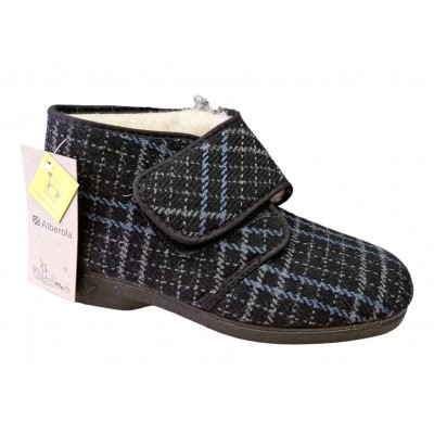 Zapatillas para casa abotinadas paño cuadros forro lana Alberola
