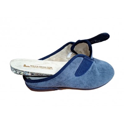 Zapatillas Ancho Especial  Vulca Bicha 4662 Marino Panilla Velcro plantilla extraíble