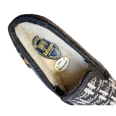 Zapatillas anchas casa punto La Cadena pura lana Gris forro interior Zapatillas anchas casa punto La Cadena pura lana Gris forro interior