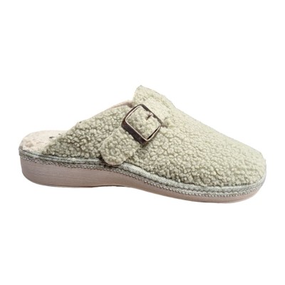 Zapatillas para casa cómodas Salvi Teddy Zueco Hebilla Kaki