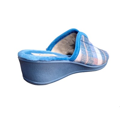 Zapatillas casa con cuña J´Ortega 1800 Descalza Cuadros Azul con cuña