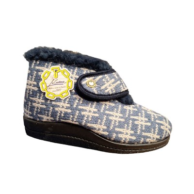 Zapatillas de casa abotinadas con Velcro Forro lana La Cadena 76603 Punto Azul