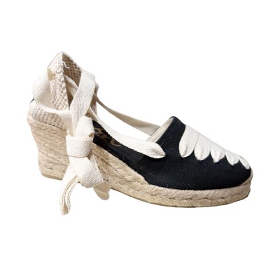 Alpargatas Valencianas cuña alta con cintas Picón Pasados Negro/Beige