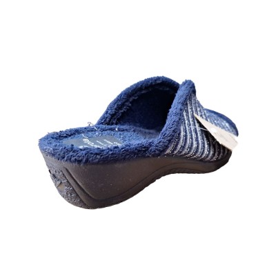 Zapatillas casa con cuña Alberola Toalla Rayas Marino cuña alta