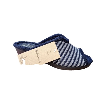 Zapatillas casa con cuña Alberola Toalla Rayas Marino