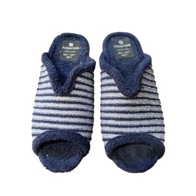 Zapatillas casa con cuña Alberola Toalla Rayas Marino