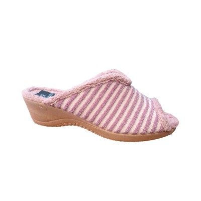 Zapatillas casa con cuña Alberola Toalla Rayas Malva