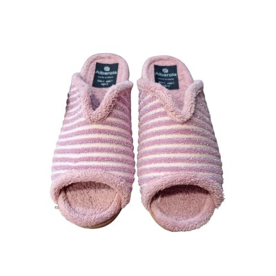Zapatillas casa con cuña Alberola Toalla Rayas Malva