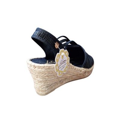 Alpargatas Valencianas elásticos cuña alta La Cadena 05076 Raso Negro cuña Alpargatas Valencianas elásticos cuña alta La Cadena 05076 Raso Negro cuña