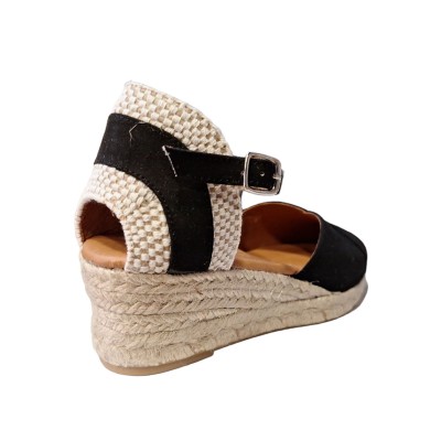 Alpargatas valencianas Cabrera 54S-3 Suede Negro media cuña esparto