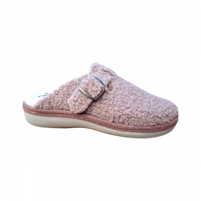 Zapatillas para casa cómodas Salvi Teddy Zueco Hebilla Malva