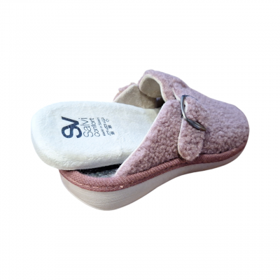 Zapatillas para casa cómodas Salvi Teddy Zueco Hebilla Malva plantilla extraíble