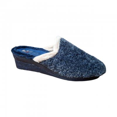 Zapatillas cuña alta Bonadona 75022 paño jaspeado Marino