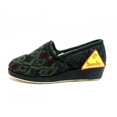 Zapatillas para casa con cuña Wamba punto Forro Lana Marino
