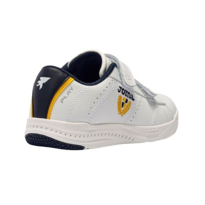 Deportivas Joma Play con cierre de velcro y puntera de goma de color blanco y amarillo. Calzado para colegio Deportivas Joma Play con cierre de velcro y puntera de goma de color blanco y amarillo. Calzado para colegio