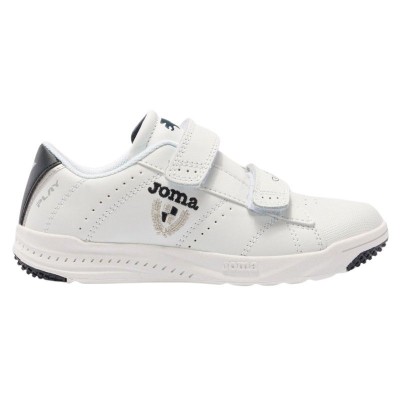 Deportivas Joma Play color blanco y azul marino con cierre de velcro y puntera goma. Calzado escolar