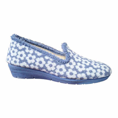 Zapatillas casa cuña Zels 3508 Rizo Flor Azul Zapatillas casa cuña Zels 3508 Rizo Flor Azul