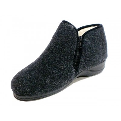 Zapatillas de casa abotinada forro pura lana Doctor Cutillas Cremallera Marino